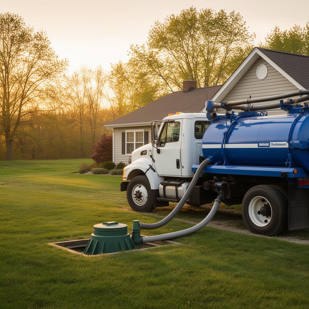 Septic service truck at a residential home